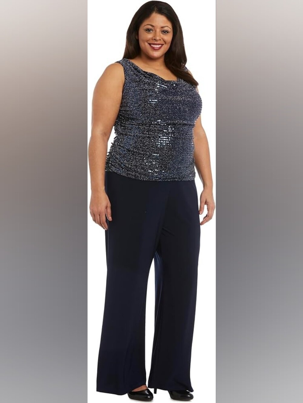 R&M Richards Elegant Metallic Glitter Knit Jumpsuit In Navy/ Silver Sz 20W